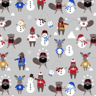 100% Cotton Fabric - Under the Northern Lights - 22578-012 - Grey - Robert Kaufman - Snowball Fight