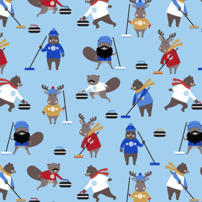 100% Cotton Fabric - Under the Northern Lights - 22579-004 - Blue - Robert Kaufman - Critters Curling
