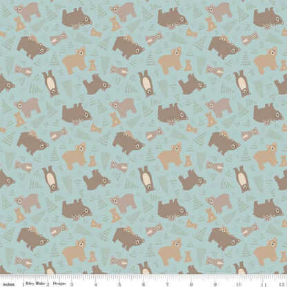 100% Cotton Flannel - Elmer and Eloise Bears - RBF14691-AQU - Aqua - Riley Blake Designs
