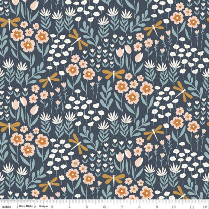 100% Cotton Flannel - Little Swan Lakeside Floral - RBF14693-NAV - Navy - Riley Blake Designs