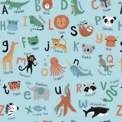 100% Cotton Flannel - Alphabet Zoo - RBF14694-AQU - Aqua - Riley Blake Designs