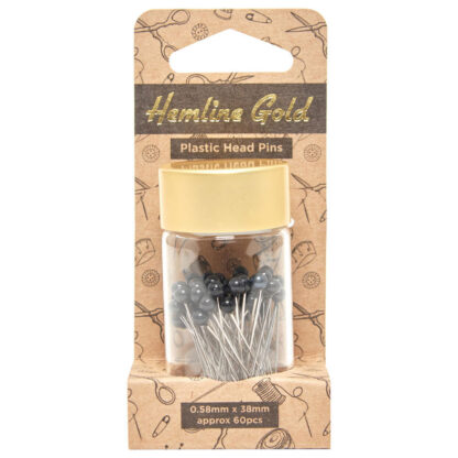 Hemline Gold - Plastic Head Pins - HG678BK - Black - 0.58mm x 38mm