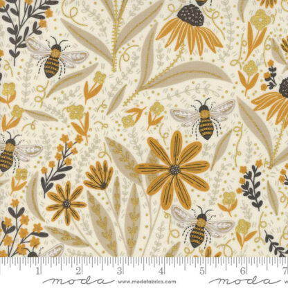 100% Cotton - Bee Garden - 548410M-11 - Metallic Porcelain - Gingiber for Moda