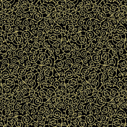 Fabric- Holiday Elegance - 27171-4 - Black-Gold - Hoffman