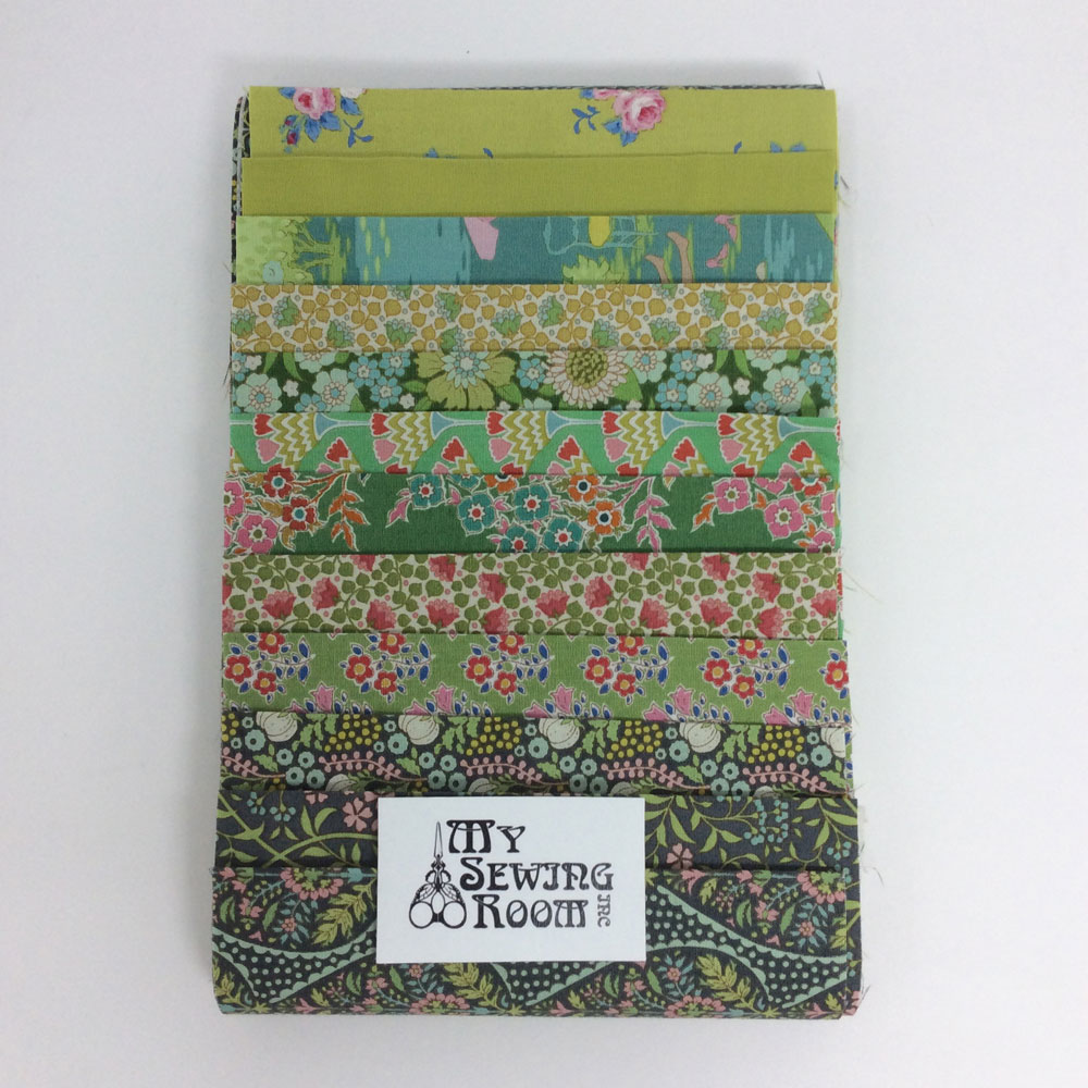 FB - Tilda Green Curated Fabric Bundle - 12 unique .15m strips of fabric