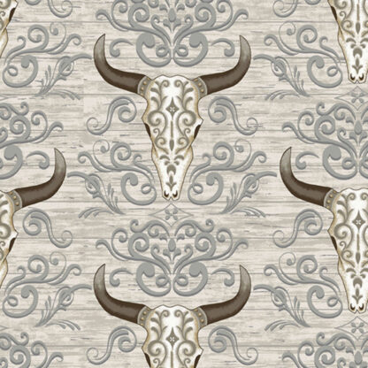 100% Cotton - Ranch Hand Steer Skull - A848-C - Holstein - Andover Fabrics