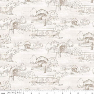 100% Cotton - Covered Bridges in Spring (Toile) - RBC15821 - White - Tara Reed - 43 In wide