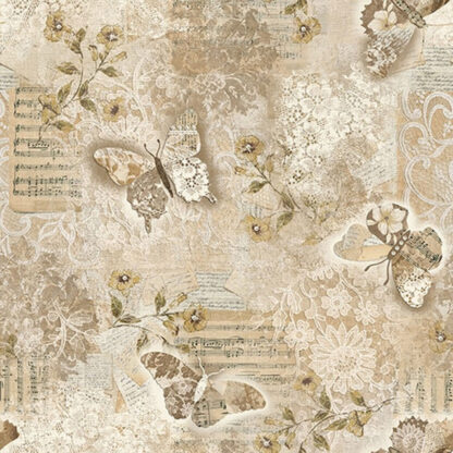 100% Cotton - Modernlace Butterflies with Lace - 3715-32 - Latte - Satin Moon Designs - Blank Quilting Corporation