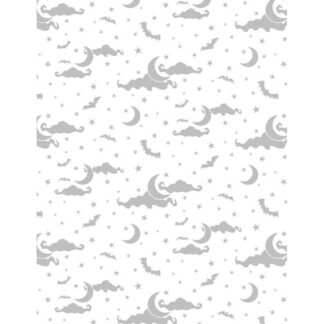 100% Cotton - Essentials Spooky Spectacle - 39182-100 - Moon and Stars All Over - White on White - Wilmington Prints