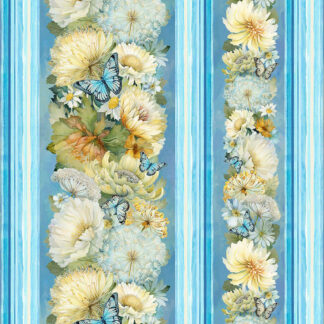 100% Cotton - Forest Whisper (Floral 11" Stripes) - Fleur-CD3682 - Blue - Timeless Treasures - 44 in wide