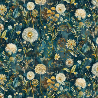 100% Cotton - Forest Whisper (Midnight Wild Flower) - Fleur-CD3683 - Night - Timeless Treasures - 44 in wide