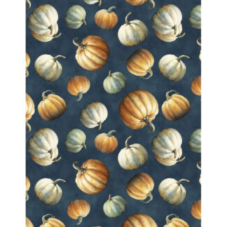 100% Cotton - Glorious Fall - 33911-418 - Tossed Pumpkins Dark Blue - Nancy Mink - 44 in wide