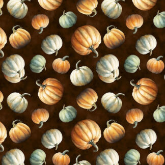 100% Cotton - Glorious Fall - 33911-218 - Tossed Pumpkins Brown - Nancy Mink - 44 in wide