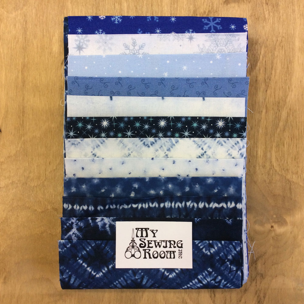 FB -  Ghost Blues 1- Curated Fabric Bundle - 12 unique .15m strips of fabric