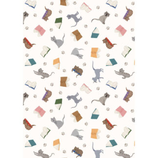 100% Cotton - The Purrfect Book Club - A965A - Scattered Cats and Books on Cream - by Lewis and Irene