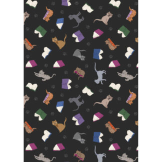 100% Cotton - The Purrfect Book Club - A965C - Scattered Cats and Books on Dark - by Lewis and Irene