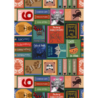 100% Cotton - The Purrfect Book Club - A966A - Cat Book Covers Multi - by Lewis and Irene