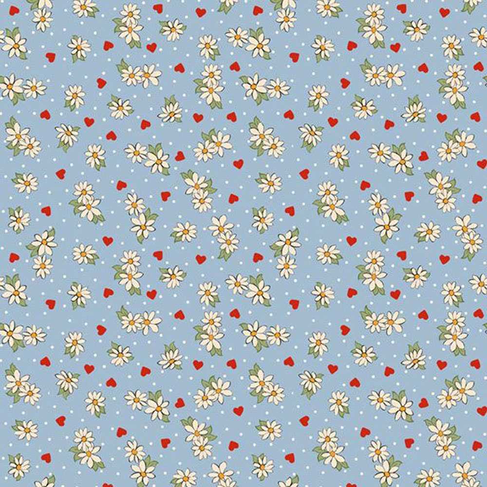 100% Cotton - Be My Valentine (Flower) - R551643D - Blue - Mary Mulari
