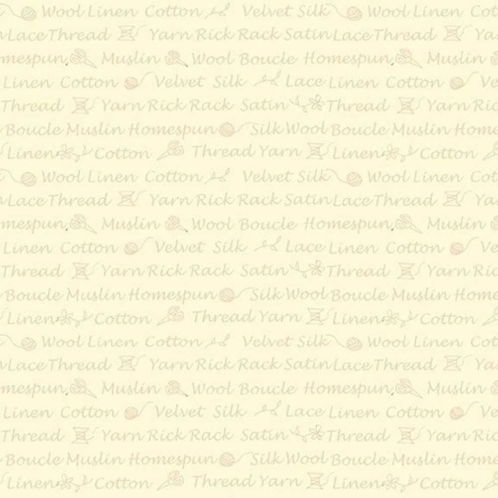 100% Cotton - Stash Happy (Script) - MFR381621 - Cream - Jeni Gaston - 44 in wide