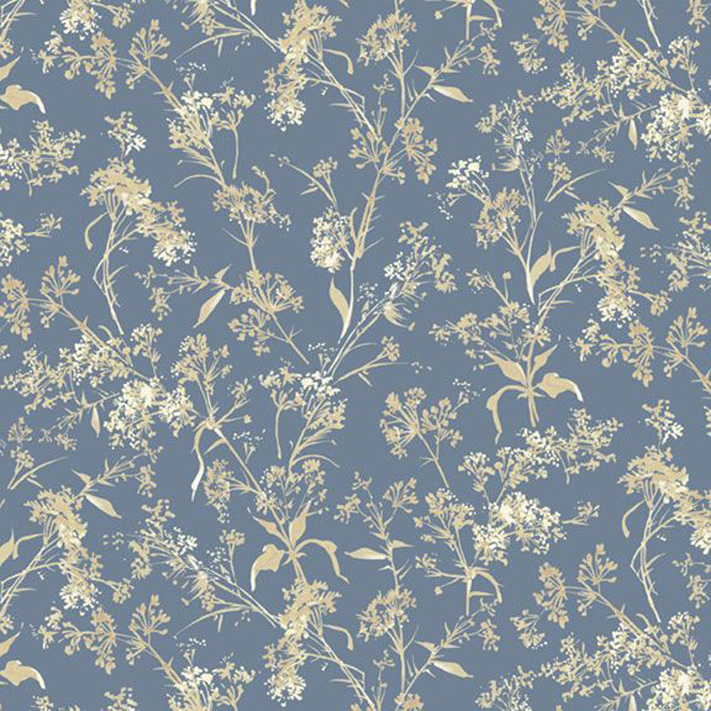 100% Cotton - Wild Flowers (Branches) - R651626D - Blue - Smithsonian Institution -44 in wide