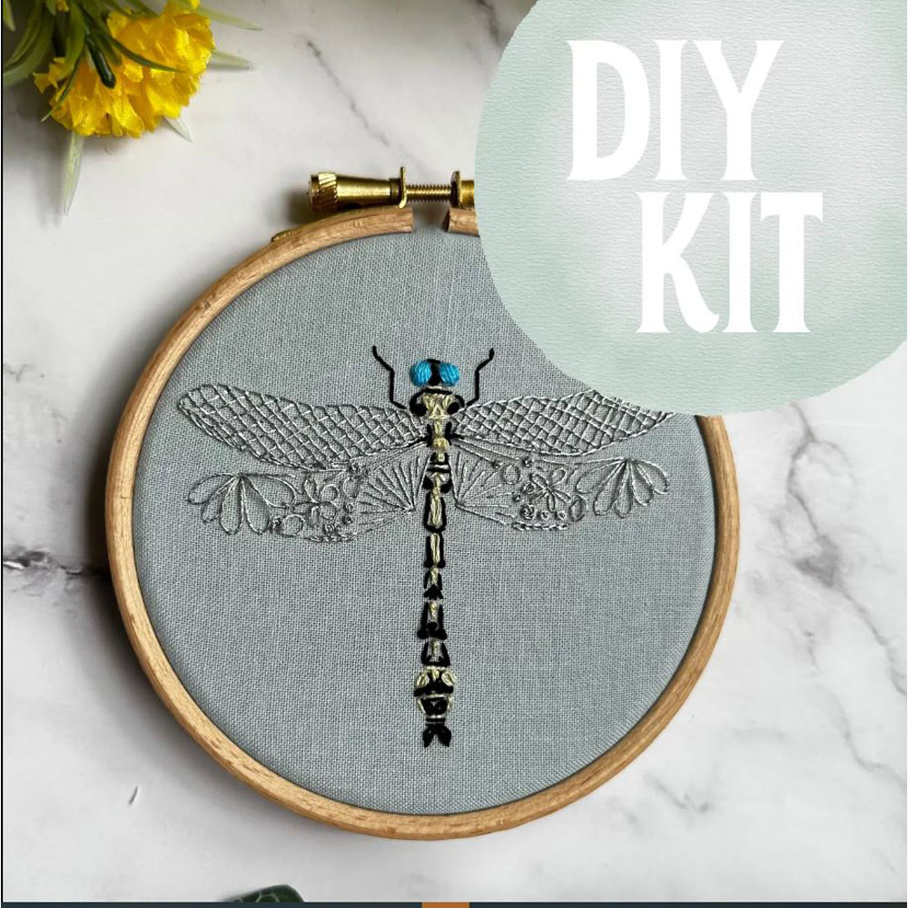 Nest Embirdery - Mini Embroidery Kit - Olive Clubtail Dragonfly