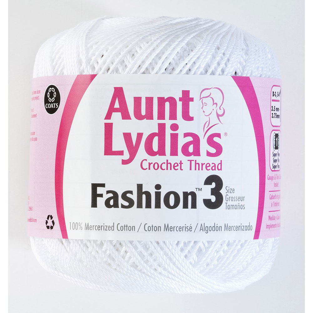 Fashion Crochet Thread - 182C-201 - White - Size 3 - Aunt Lydia