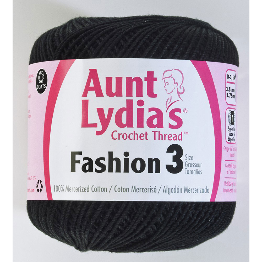 Fashion Crochet Thread - 182C-12 - Black - Size 3 - Aunt Lydia