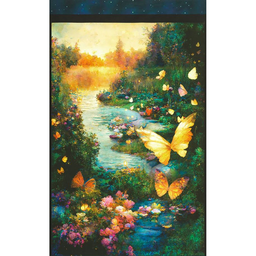 100% Cotton Panel - Night Fable - 23253-238 - Butterfly Garden - JK Stewart - 24" x 44"