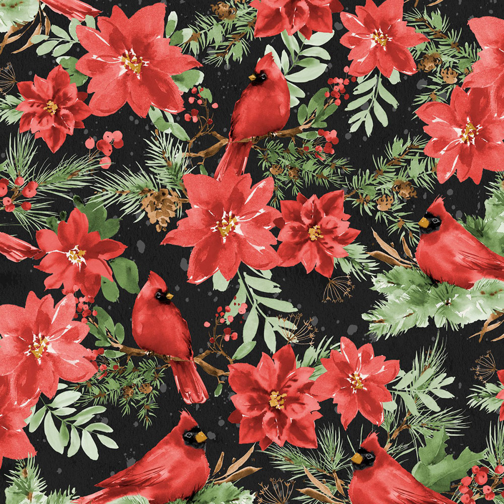 100% Cotton - Cardinal Celebration - 37753-937 - Black Large Allover - Katrina Pete - 44 in wide
