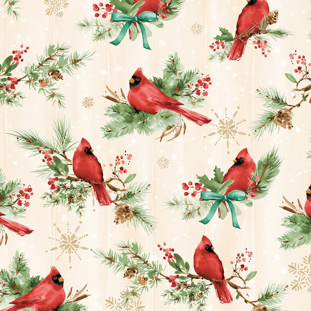 100% Cotton - Cardinal Celebration - 37755-273 - Cream Cardinals Allover - Katrina Pete - 44 in wide