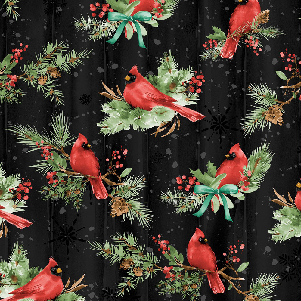 100% Cotton - Cardinal Celebration - 37755-973 - Black Cardinals Allover - Katrina Pete - 44 in wide