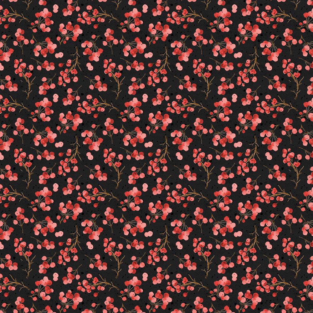 100% Cotton - Cardinal Celebration - 37757-932 - Black Berries - Katrina Pete - 44 in wide