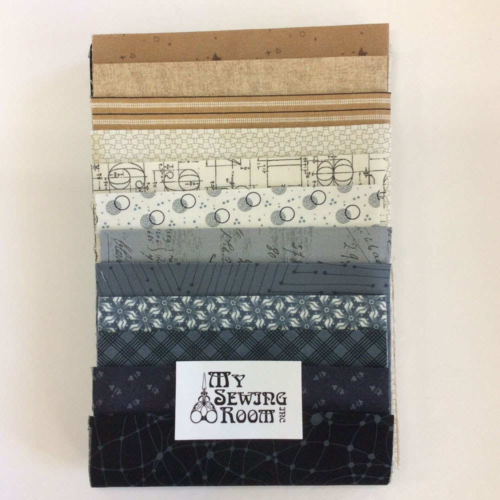 FB - Blue and Caramel -  Curated Fabric Bundle - 12 unique .15m strips of fabric