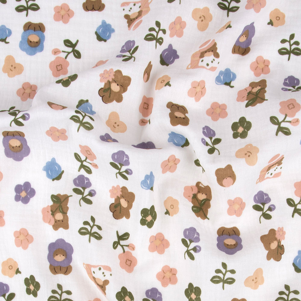100% Cotton - Cotton Gauze Print - 46134-01 - Teddy Flower - 53 in wide - Telio
