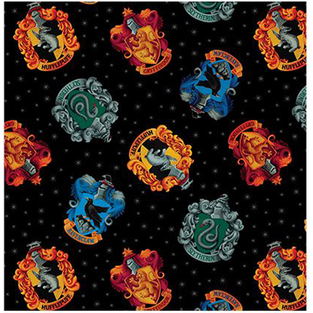 100% Cotton - Harry Potter - House Crests Black -  15219W-12 - Warner Bros. - 108 in wide