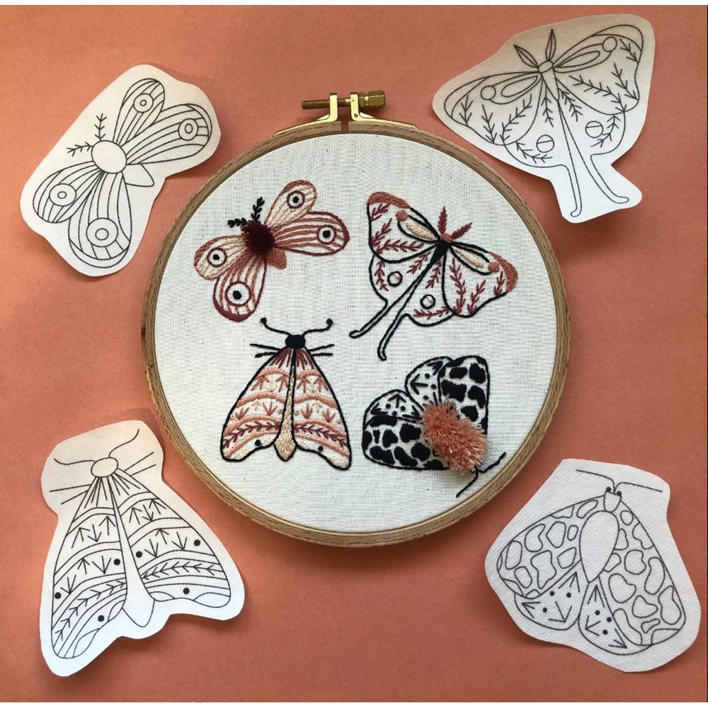 MCreativeJ - Peel Stick and Stitch Hand Embroidery Patterns - Moths - Bug