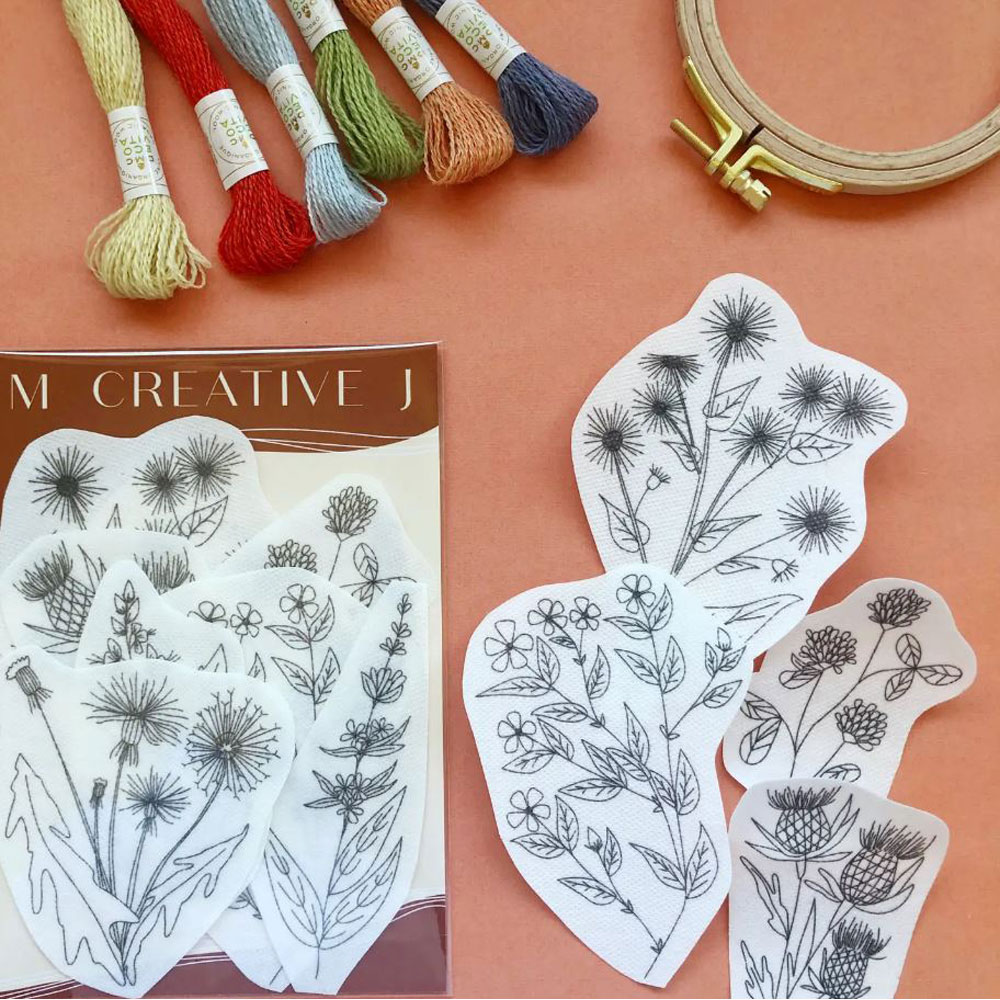MCreativeJ - Peel Stick and Stitch Hand Embroidery Patterns - Unconventional Flowers