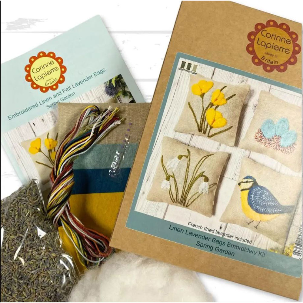Corinne Lapierre - Linen Lavender Bags Embroidery Kit - Spring Garden