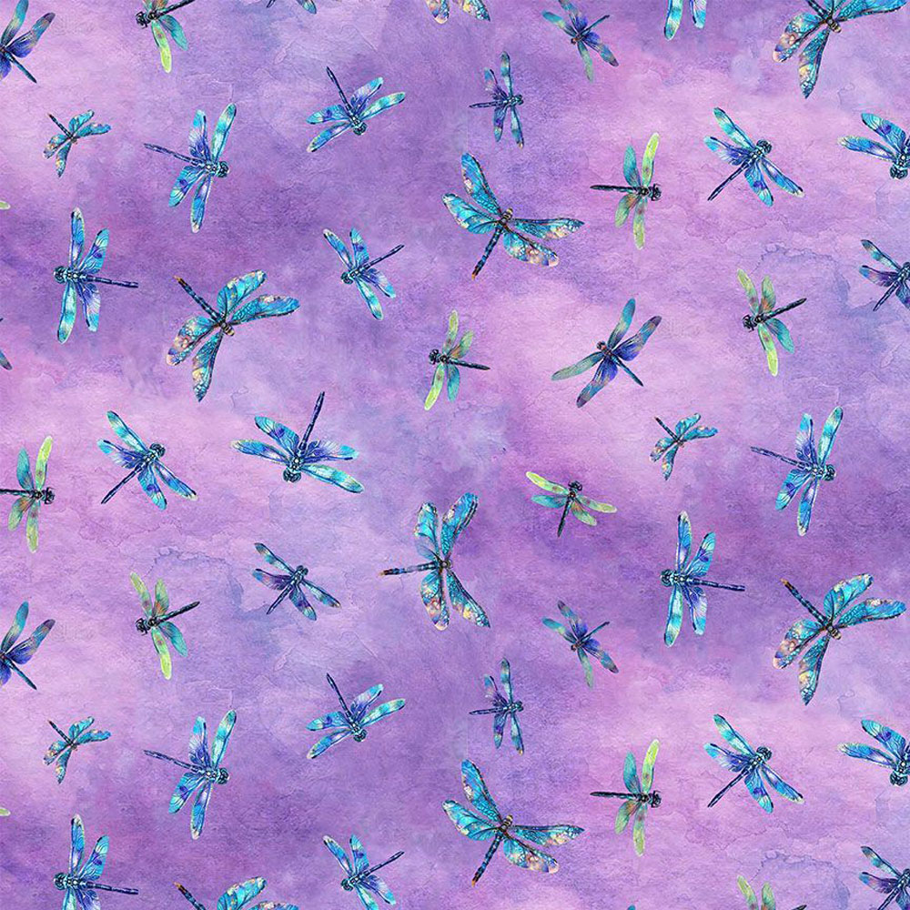 100% Cotton - Dragonfly Mist (Flying Dragonflies) - CD3895 - Lavender - Timeless Treasures