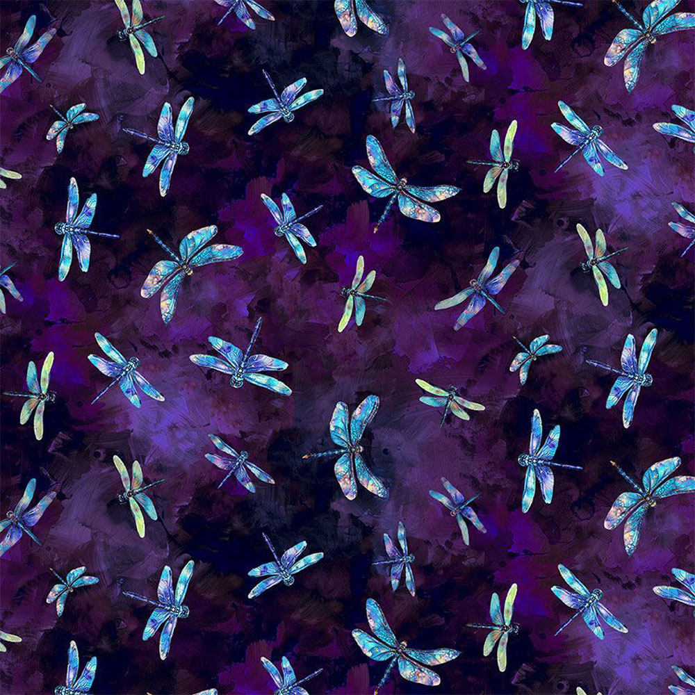 100% Cotton - Dragonfly Mist (Flying Dragonflies) - CD3895 - Purple - Timeless Treasures