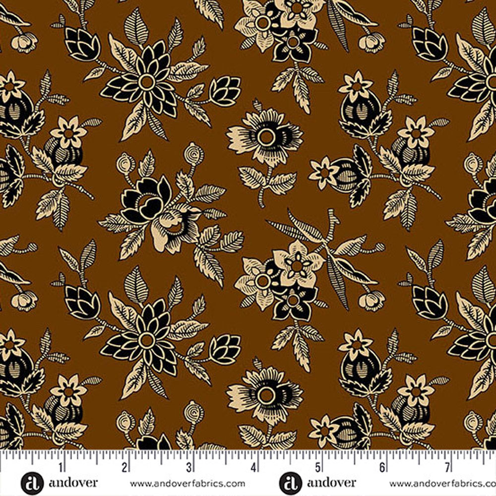 100% Cotton - Bridgeport (Blooms) - A5600-N - Brown - Jo Morton - 44 in wide