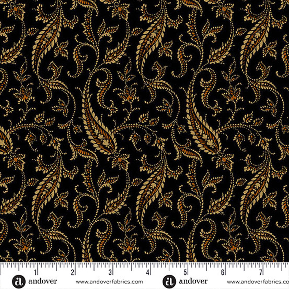 100% Cotton - Bridgeport (Paisley Vines) - A5601-K - Black - Jo Morton - 44 in wide