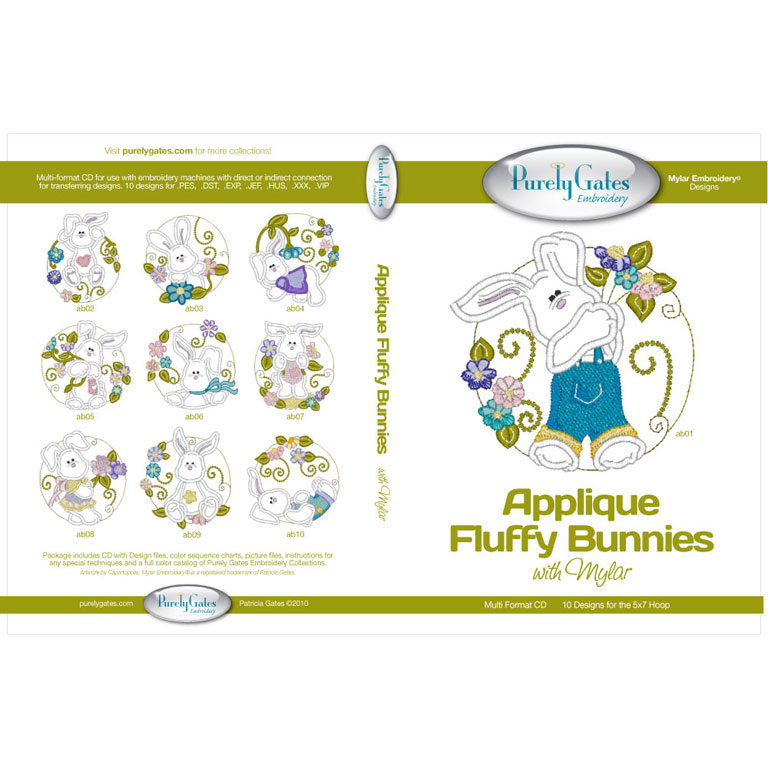 Mylar Embroidery - CD - Applique Fluffy Bunnies - Purely Gates Embroidery
