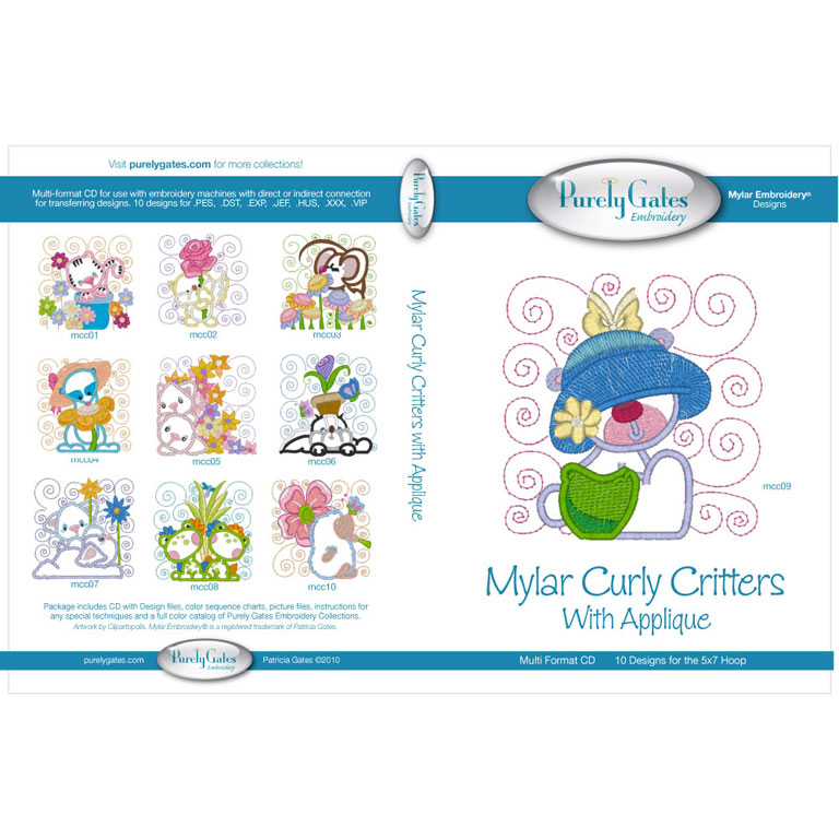 Mylar Embroidery - CD - Mylar Curly Critters - Purely Gates Embroidery