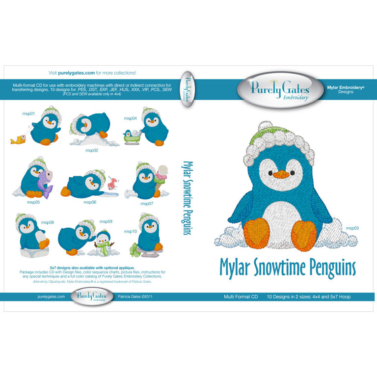 Mylar Embroidery - CD - Snowtime Penguins - Purely Gates Embroidery