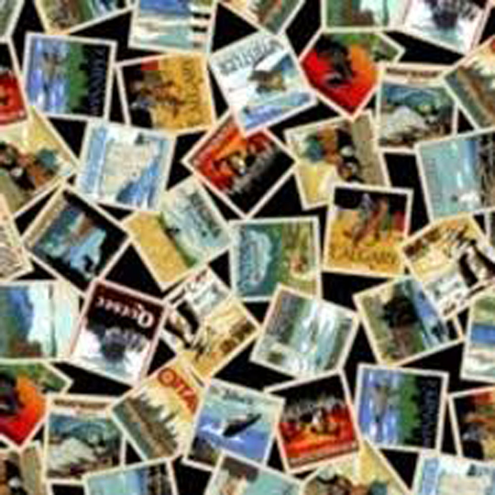 100% Cotton - Proudly Canadian (Postcard Tossed) - QC160 - Vintage - Red Pine Designs - 44 in wide