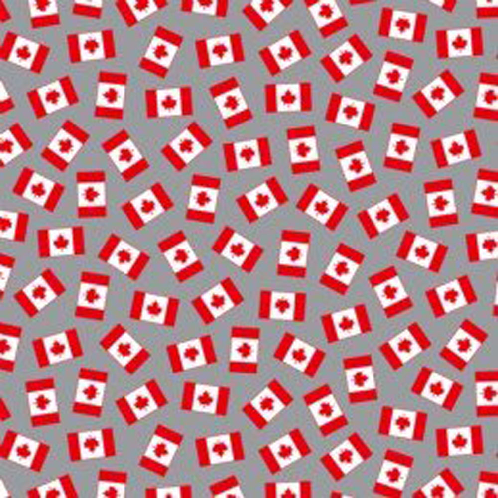 100% Cotton - Proudly Canadian (Flag) - QC386 - Grey - Red Pine Designs - 44 in wide