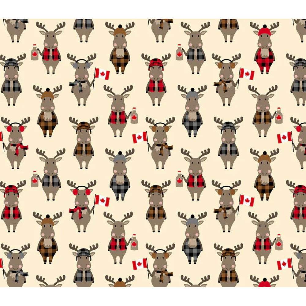 100% Cotton - Proudly Canadian (Moose) - QC382 - Natural - Red Pine Designs - 44 in wide
