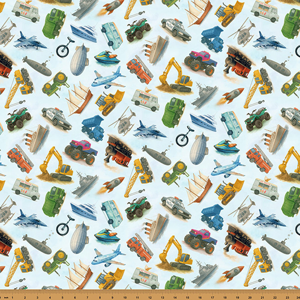 100% Cotton - Things That Go From A to Z (Vehicles) - 25744-708 - Baby Blue - Hoffman - 43 in wide