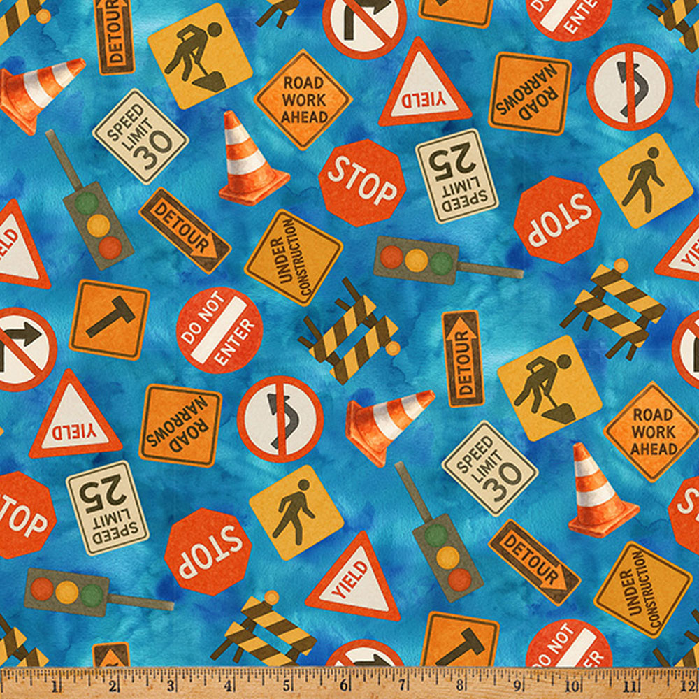 100% Cotton - Things That Go From A to Z (Road Signs) - 25745-7 - Blue - Hoffman - 43 in wide